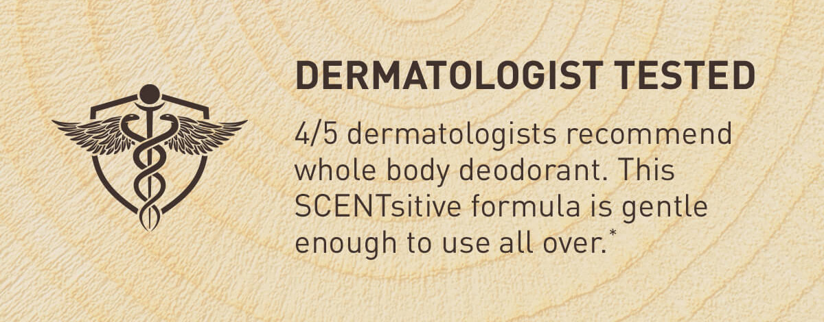 DERMATOLOGIST TESTED - 4/5 dermatologists recommend whole body deodorant. This SCENTsitive formula is gentle enough to use all over.*
