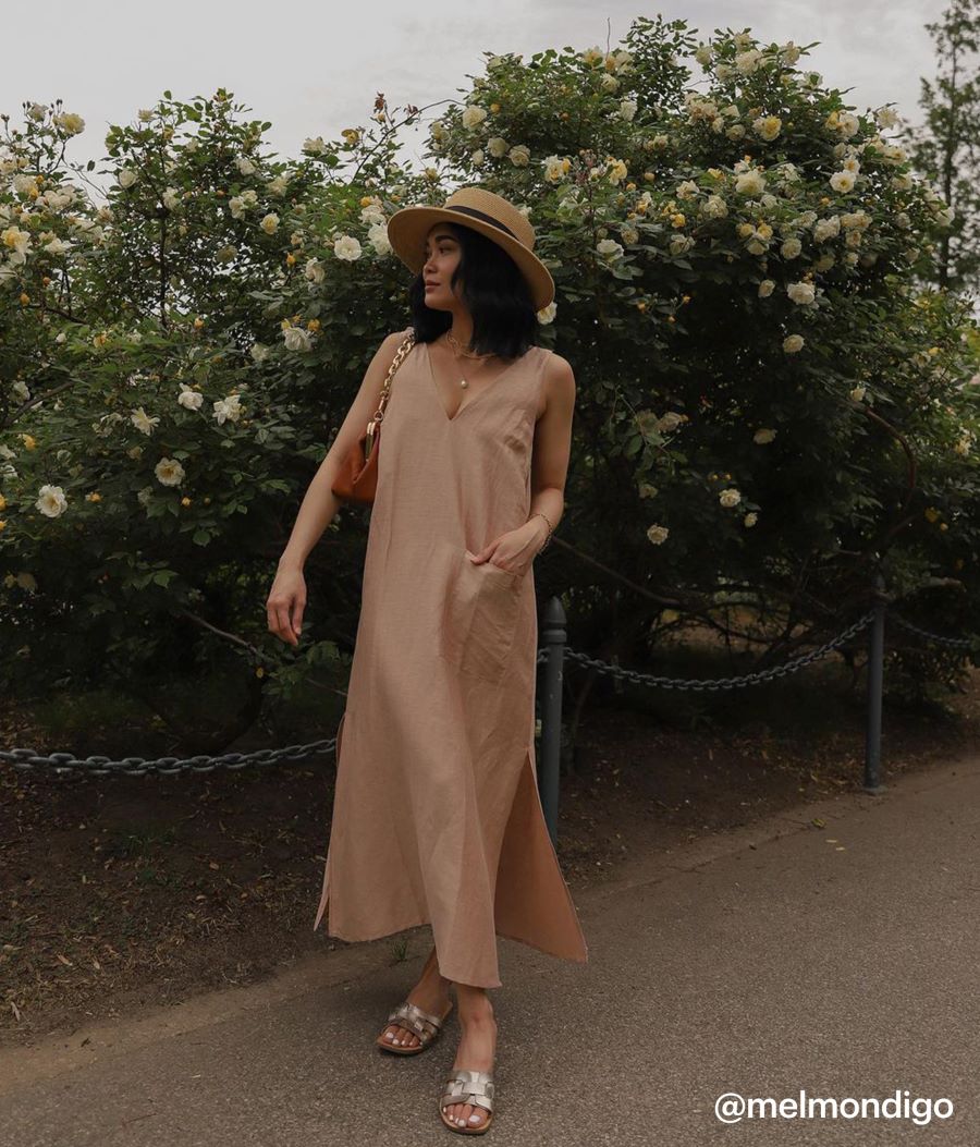 Shop the Linen Silk Double V Midi Dress