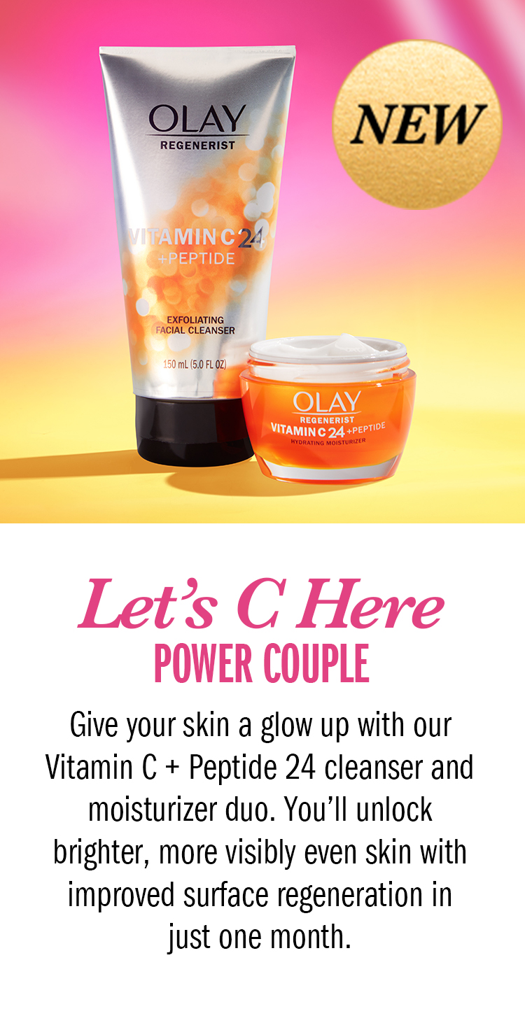 Let’s C Here: Give your skin a glow up with our Vitamin C + Peptide 24 cleanser and moisturizer duo. You’ll unlock brighter, more visibly even skin with improved surface regeneration in just one month.