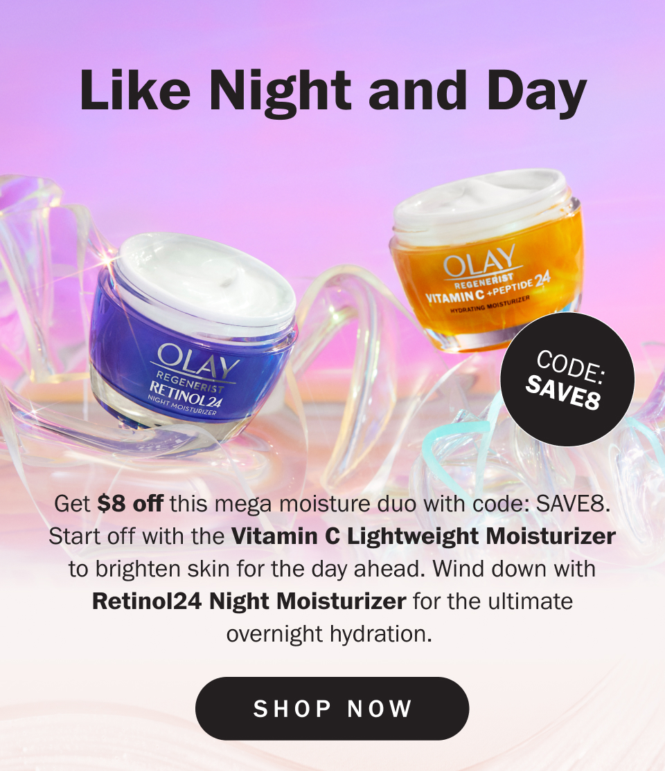 Get $8 off this mega moisture duo with code: SAVE8. Start off with the Vitamin C Lightweight Moisturizer to brighten skin for the day ahead. Wind down with Retinol24 Night Moisturizer for the ultimate overnight hydration.