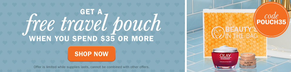 Get a free travel pouch when you spend $35 or more. Code: POUCH35. Shop Now. Offer is limited and can not be combined with other offers